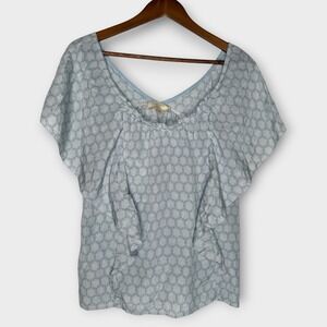 Anthropologie Ruffle Moulinette Soeurs Light Blue Honeycomb Silk Blouse Size 12